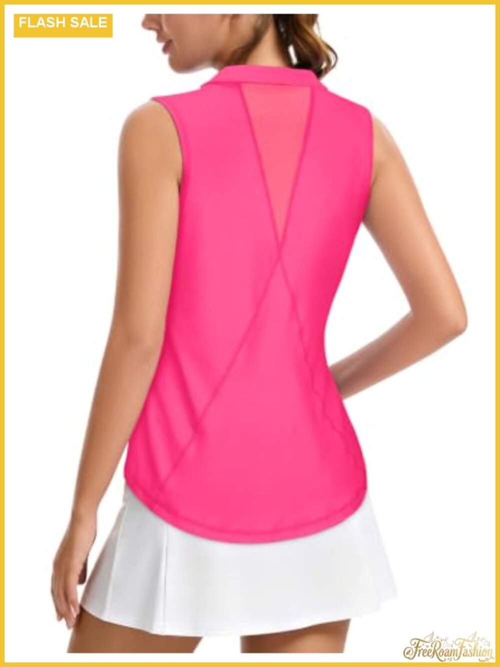 Sleeveless Golf Polo Shirt UPF 50+ Quick Dry Mesh Backless V-Neck